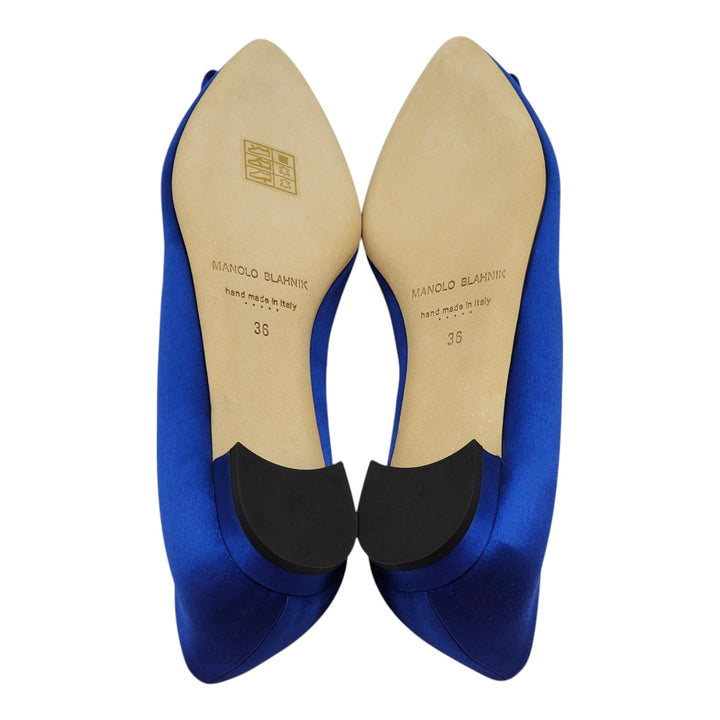 Manolo Blahnik Hangisiflat Jewel Buckle Flat Pumps - Satin - Blue 36