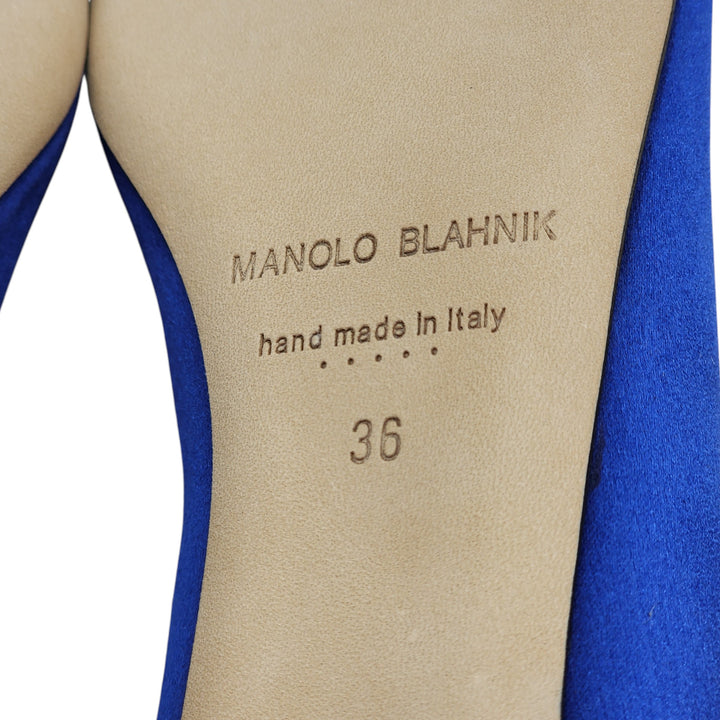 Manolo Blahnik Hangisiflat Jewel Buckle Flat Pumps - Satin - Blue 36