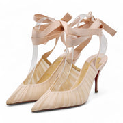 Christian Louboutin Goya Ruban Pumps 80mm - Chiffon And Satin - Nude 40