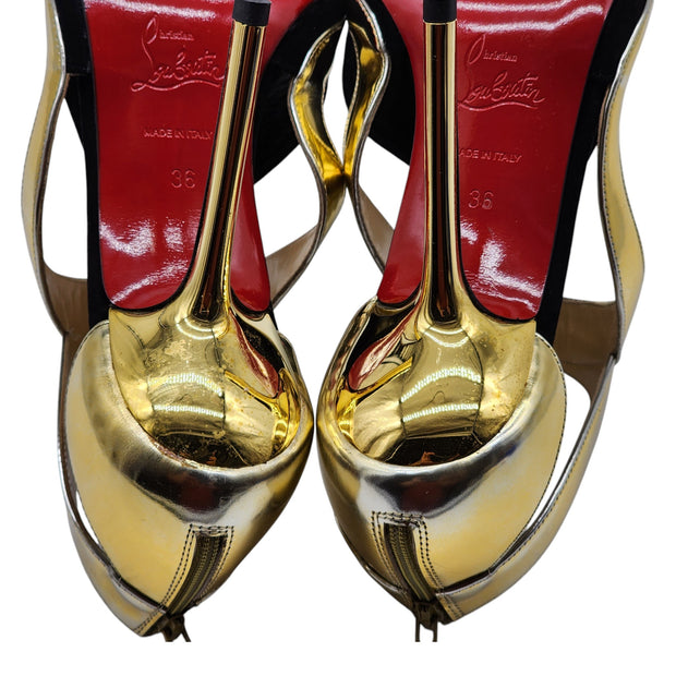 Christian Louboutin Rotonda Heeled Sandals 100 - Leather - Gold 36