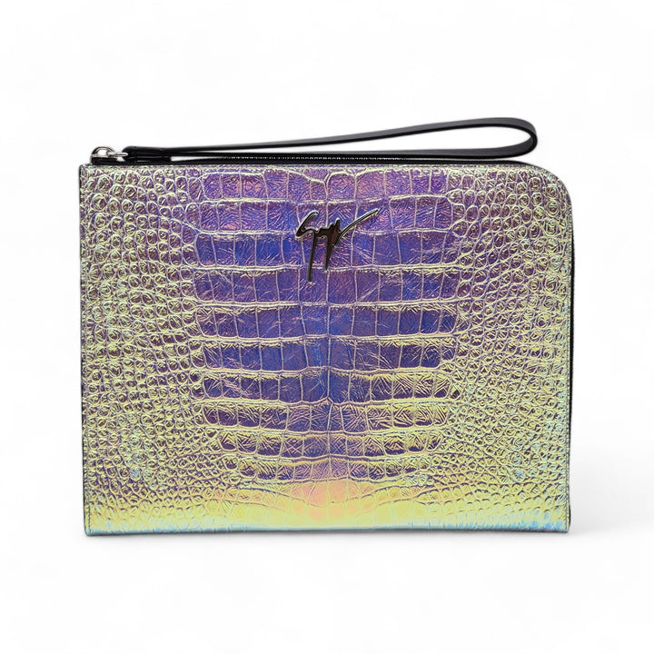 Giuseppe Zanotti Document Clutch Bag - Croc Print Leather - Iridescent