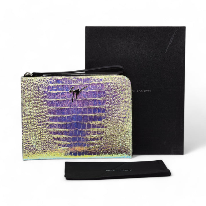 Giuseppe Zanotti Document Clutch Bag - Croc Print Leather - Iridescent