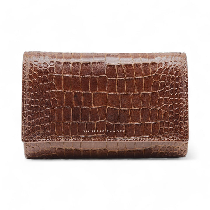 Giuseppe Zanotti Emilee Clutch Shoulder Bag - Croc Print Leather - Brown