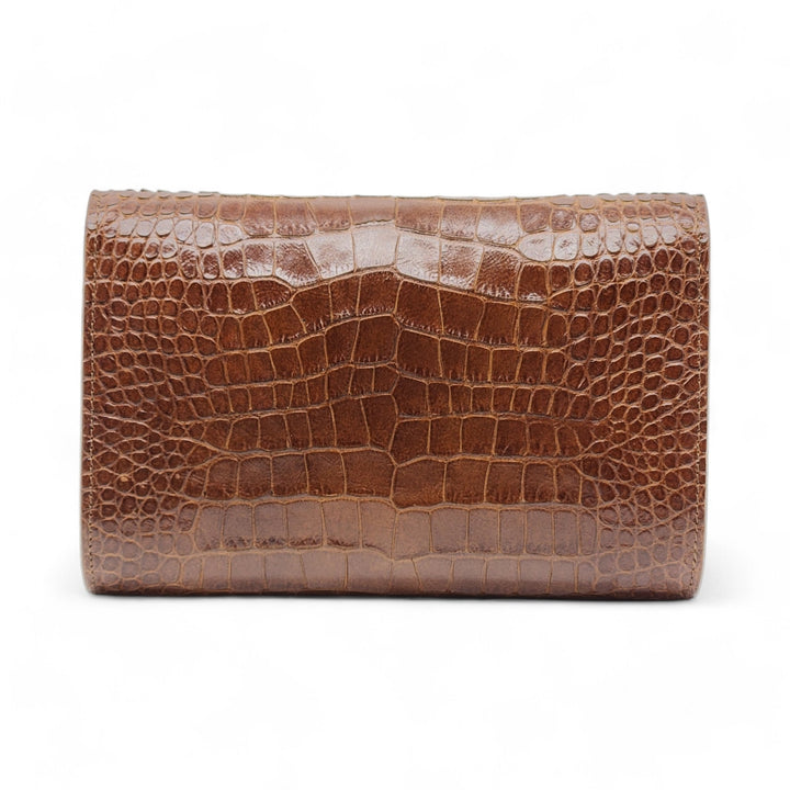 Giuseppe Zanotti Emilee Clutch Shoulder Bag - Croc Print Leather - Brown