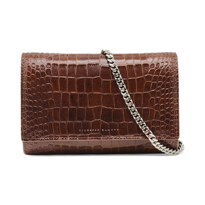 Giuseppe Zanotti Emilee Clutch Shoulder Bag - Croc Print Leather - Brown
