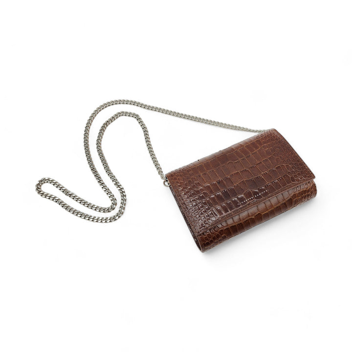 Giuseppe Zanotti Emilee Clutch Shoulder Bag - Croc Print Leather - Brown