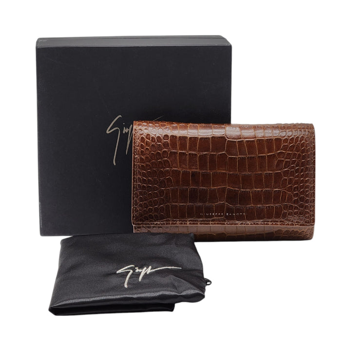 Giuseppe Zanotti Emilee Clutch Shoulder Bag - Croc Print Leather - Brown