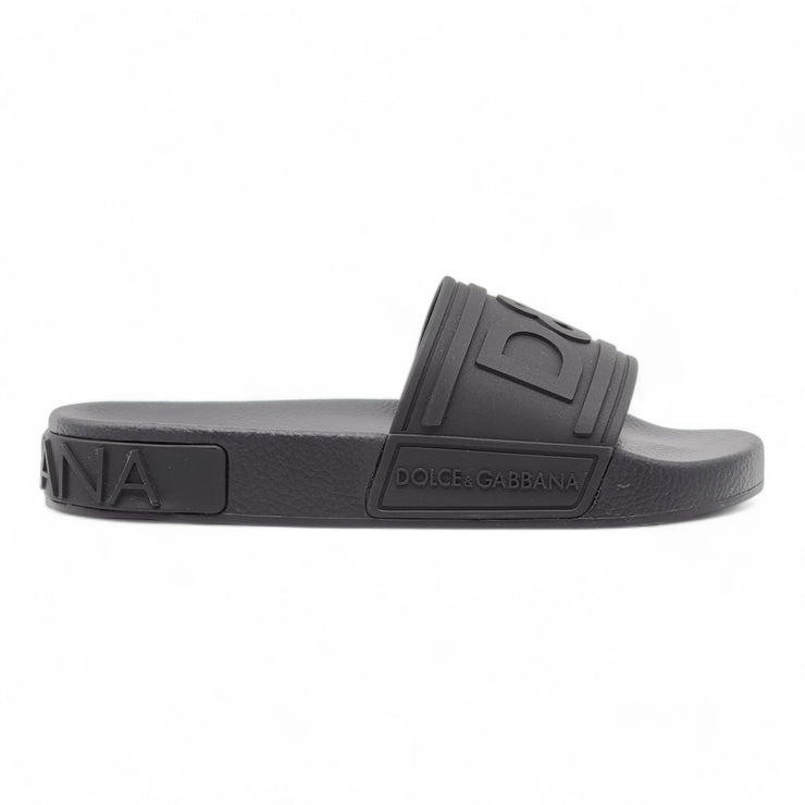 Dolce & Gabbana DG Logo Beachwear Slides - Rubber - Black 40