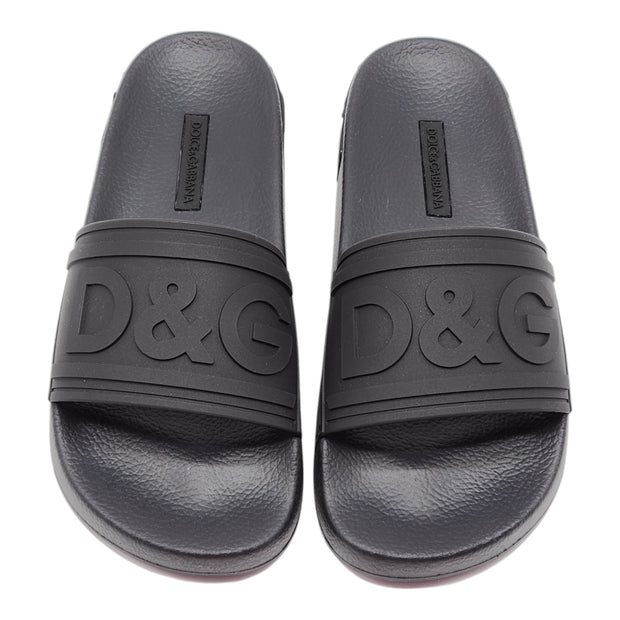 Dolce & Gabbana DG Logo Beachwear Slides - Rubber - Black 40