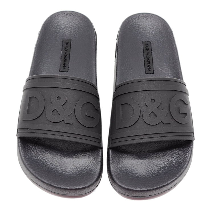 Dolce & Gabbana DG Logo Beachwear Slides - Rubber - Black 38