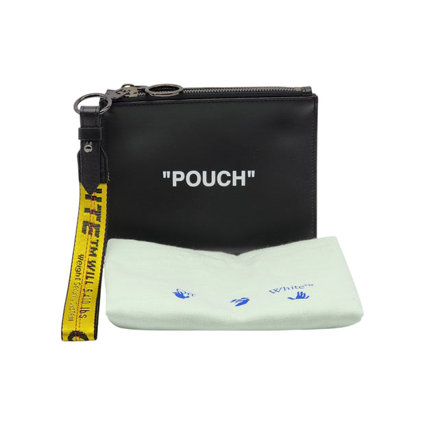 Off-White x Virgil Abloh Quotes "Pouch" Flat Double Flat Clutch in Black