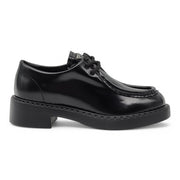 Prada Triangle Logo Lace-Up Shoes - Brushed Leather - Black 36.5