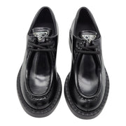 Prada Triangle Logo Lace-Up Shoes - Brushed Leather - Black 36.5