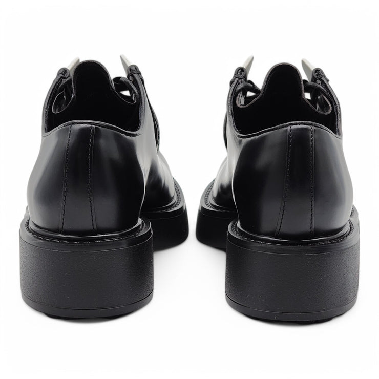 Prada Diapason Opaque Derby Shoes - Brushed Leather - Black 37