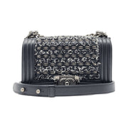 Chanel Small Boy Flap Bag - Tweed and Leather - Black