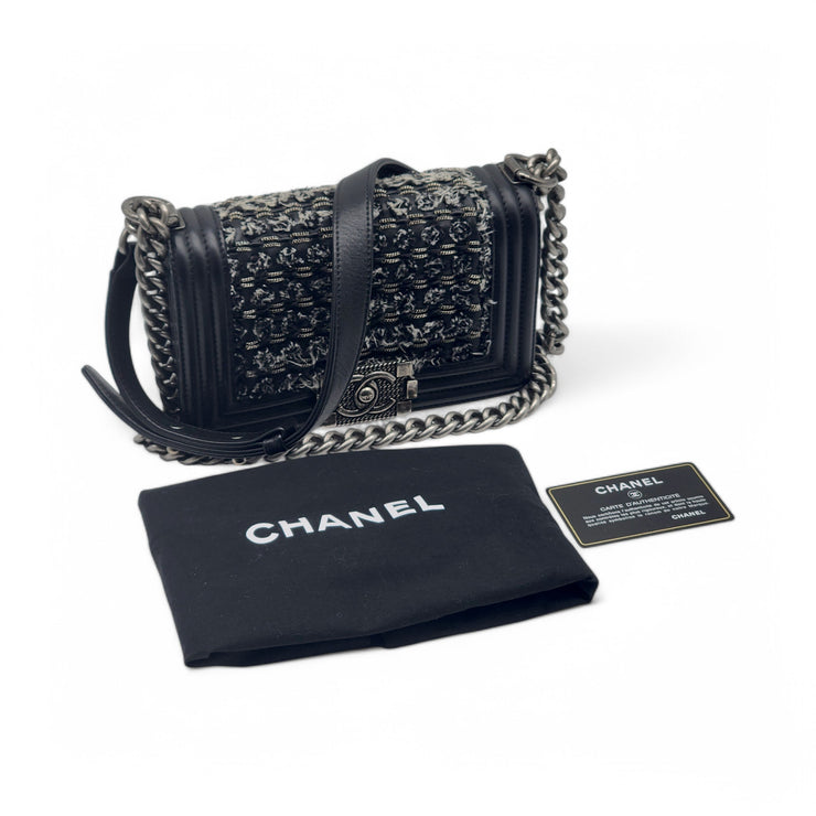 Chanel Small Boy Flap Bag - Tweed and Leather - Black