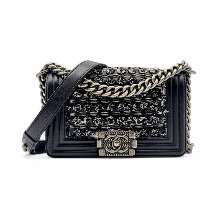 Chanel Small Boy Flap Bag - Tweed and Leather - Black