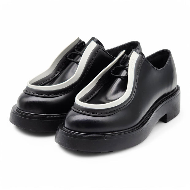 Prada Diapason Opaque Derby Shoes - Brushed Leather - Black 37