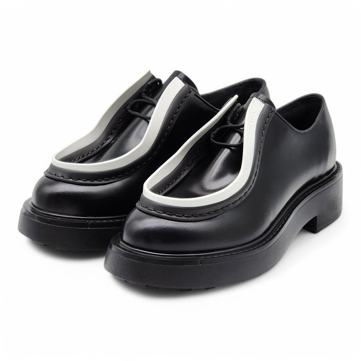 Prada Diapason Opaque Derby Shoes - Brushed Leather - Black 37