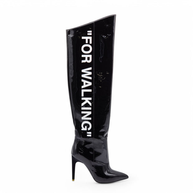 Off-White x Virgil Abloh For Walking Boots 100mm - Patent Leather - Black 35