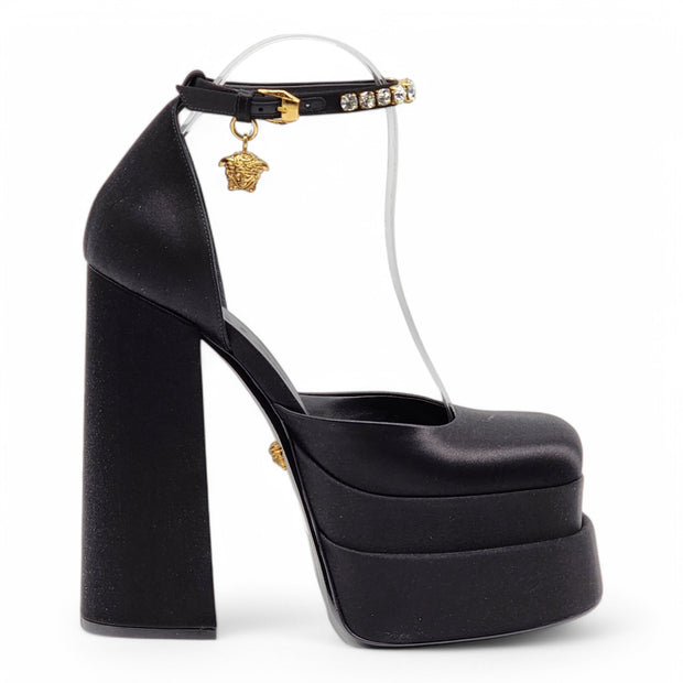 Versace Medusa Aevitas Double Platform Pumps - Satin - Black 38.5