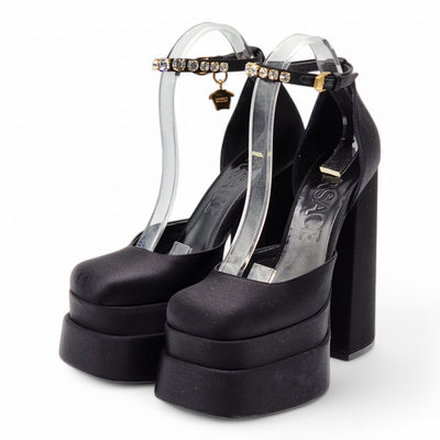 Versace Medusa Aevitas Double Platform Pumps - Satin - Black 38.5