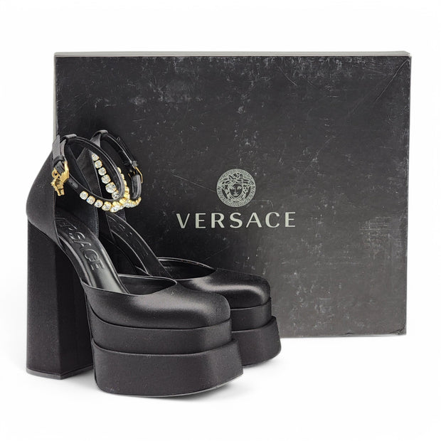 Versace Medusa Aevitas Double Platform Pumps - Satin - Black 38.5