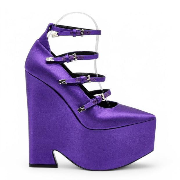 Versace Tempest Strappy Platform Pumps - Satin - Purple 38.5