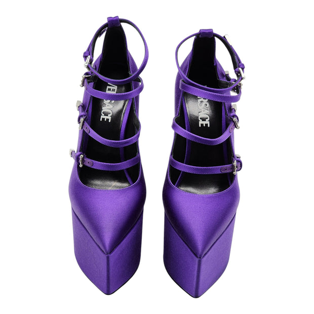 Versace Tempest Strappy Platform Pumps - Satin - Purple 38.5