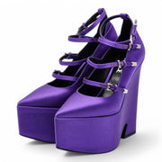 Versace Tempest Strappy Platform Pumps - Satin - Purple 38.5