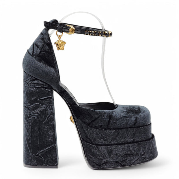 Versace Medusa Aevitas Double Platform Pumps - Velvet Insignia - Black 38