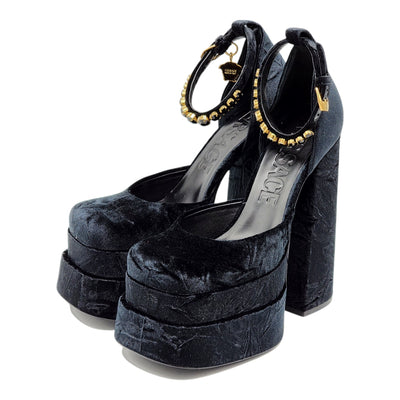 Versace Medusa Aevitas Double Platform Pumps - Velvet Insignia - Black 38