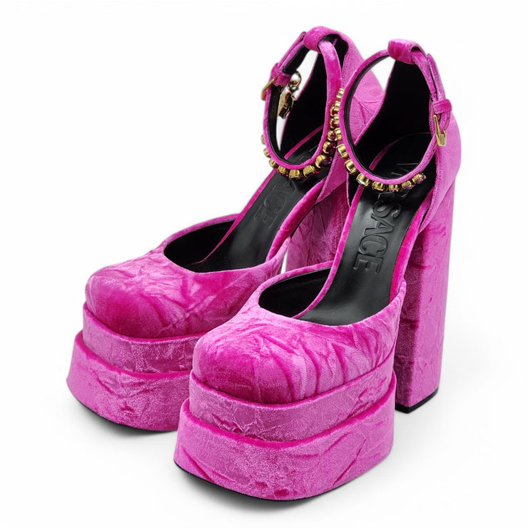 Versace Medusa Aevitas Double Platform Pumps - Velvet Insignia - Pink 37