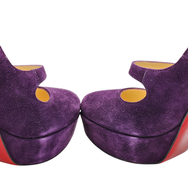 Christian Louboutin Relika Mary Janes Pumps 140 - Suede - Eggplant 36.5
