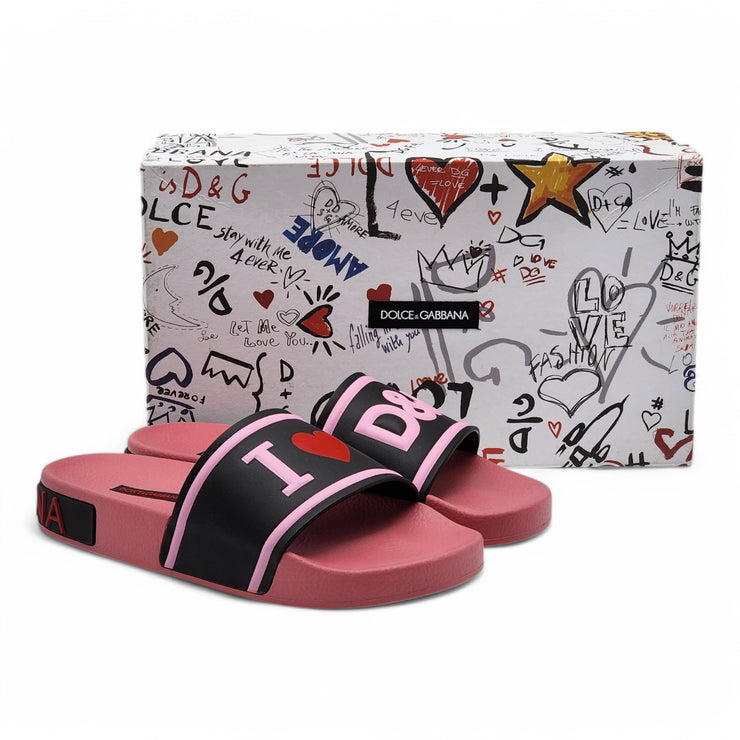 Dolce & Gabbana I love DG Beachwear Slides - Rubber - Black Pink 36