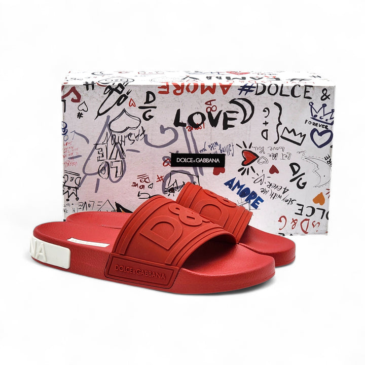 Dolce&Gabbana Saint Barth Rubber Pool Slides in Red EU 39 US 9