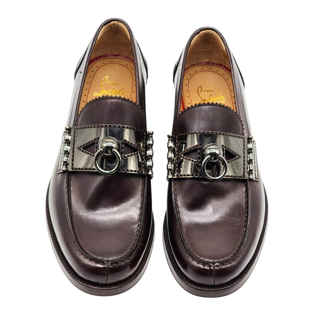 Christian Louboutin Leather Loafers with metal ornament Brown EU 40 US 7 - NWB