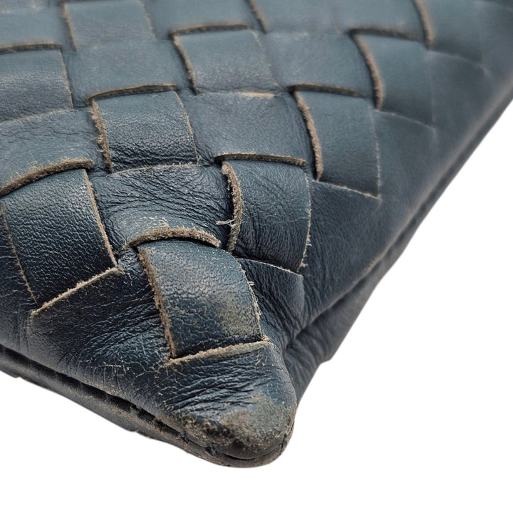 Bottega Veneta Intrecciato Woven Leather Clutch Bag Blue - Preowned