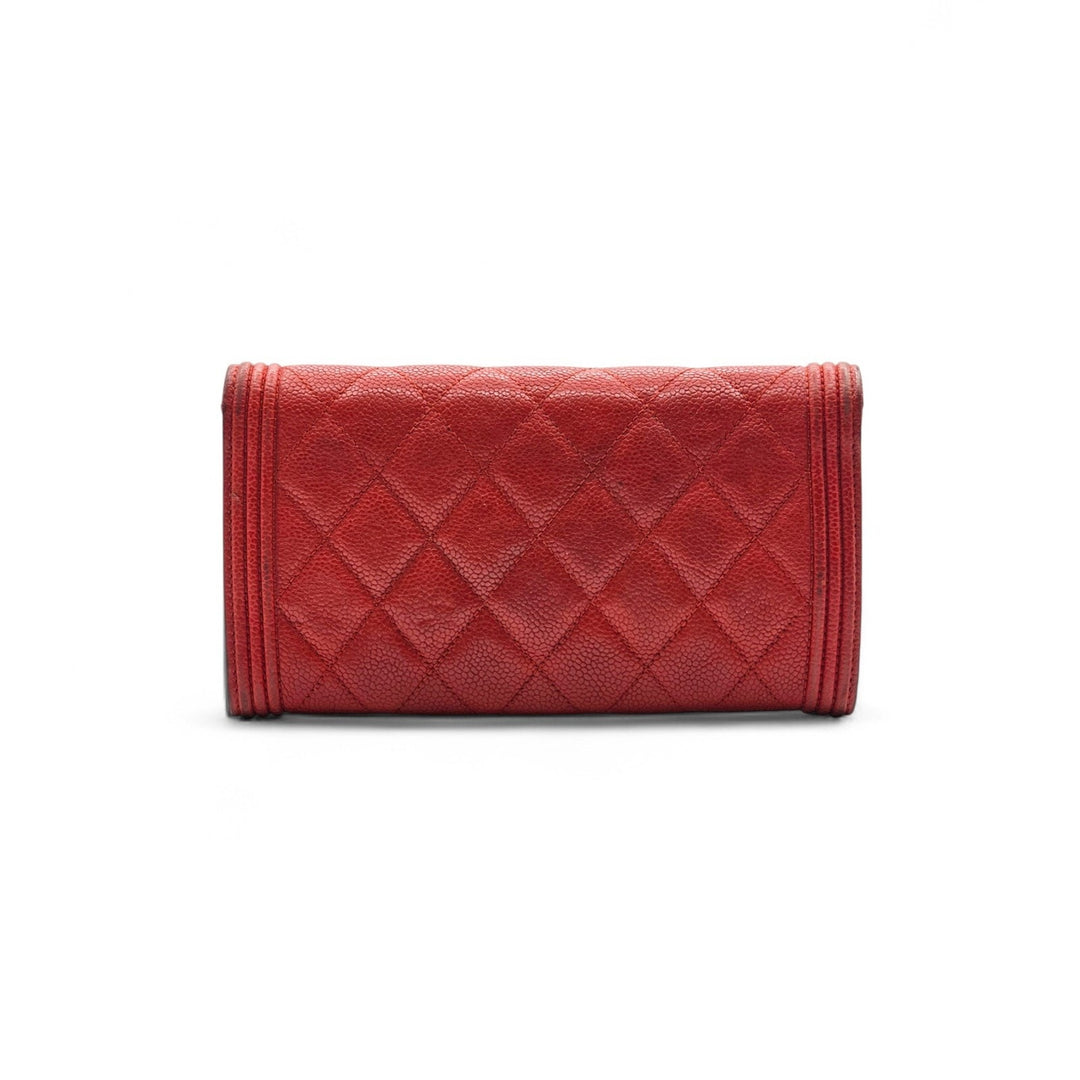 Chanel Boy Wallet Caviar Leather Red with Antique Silver HW 22 series with box