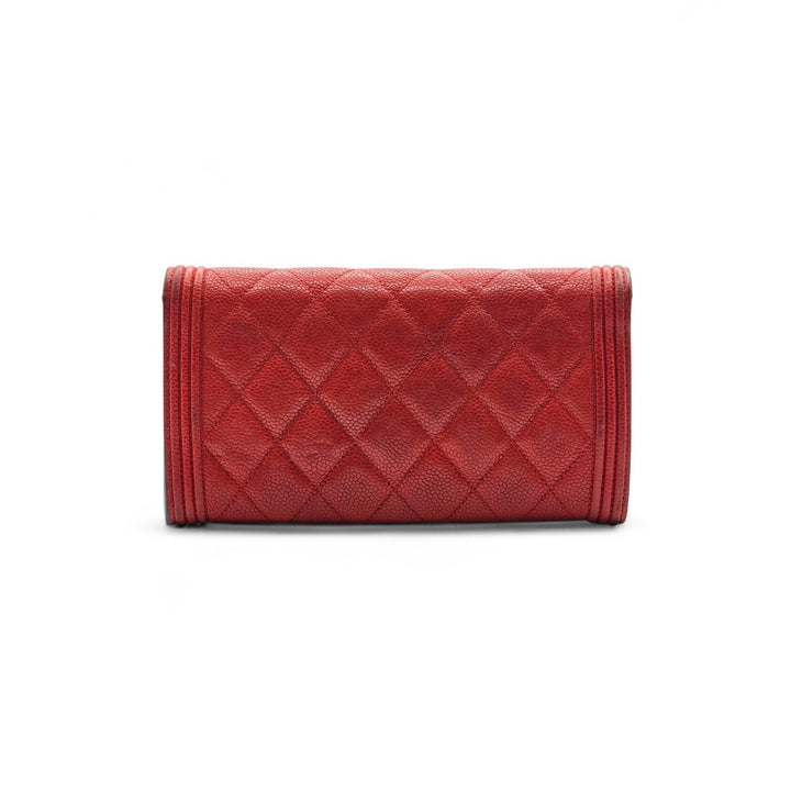 Chanel Boy Wallet Caviar Leather Red with Antique Silver HW 22 series with box