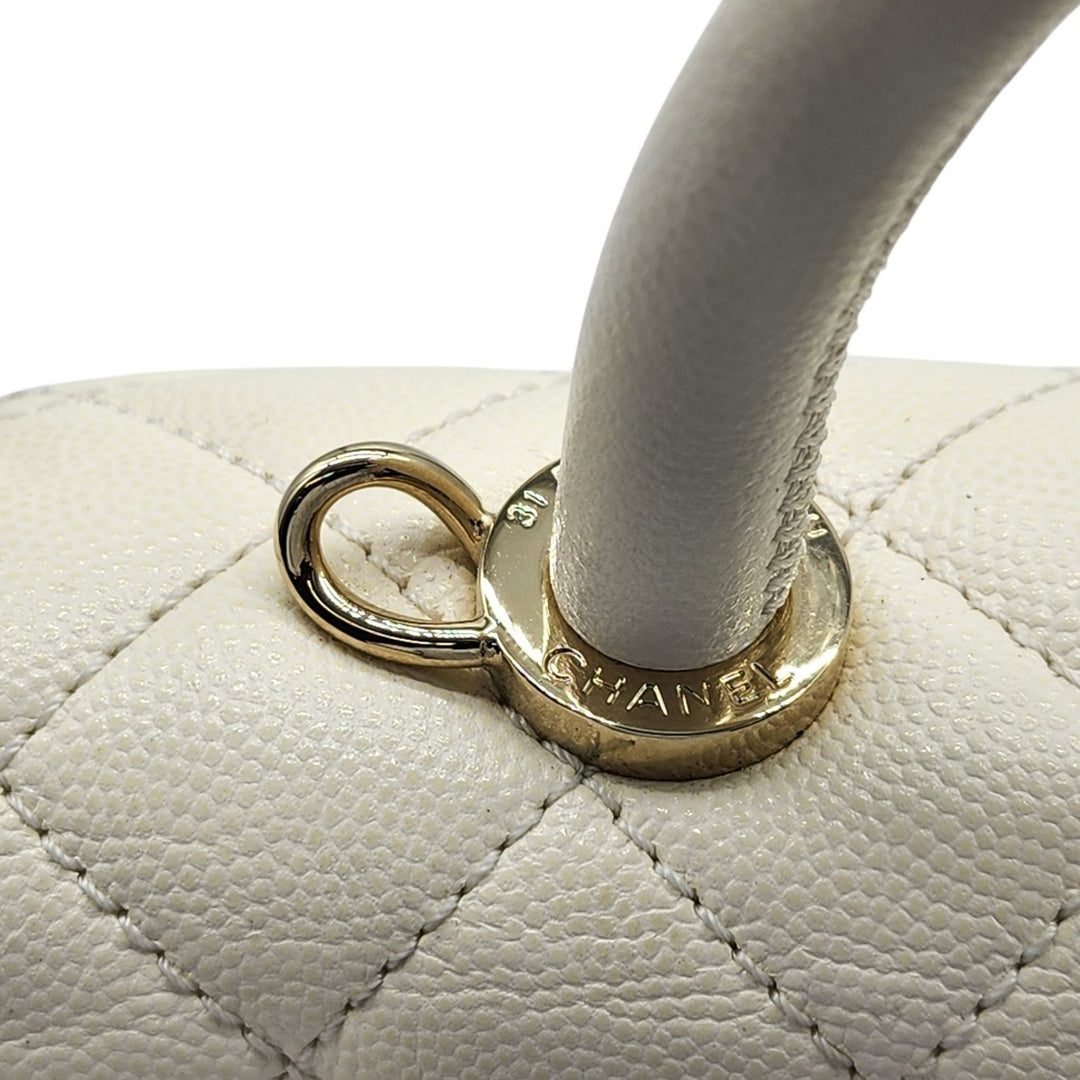 Chanel Coco Top Handle Leather Flap Shoulder Bag White - Preowned