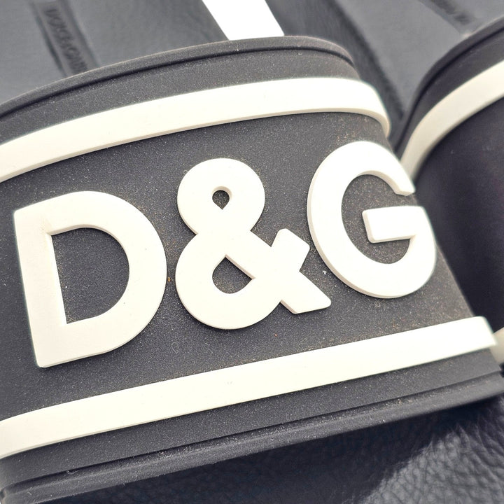 Dolce & Gabbana Logo Men's Rubber Slide Sandals Black White EU 39 US 9 - NWOB
