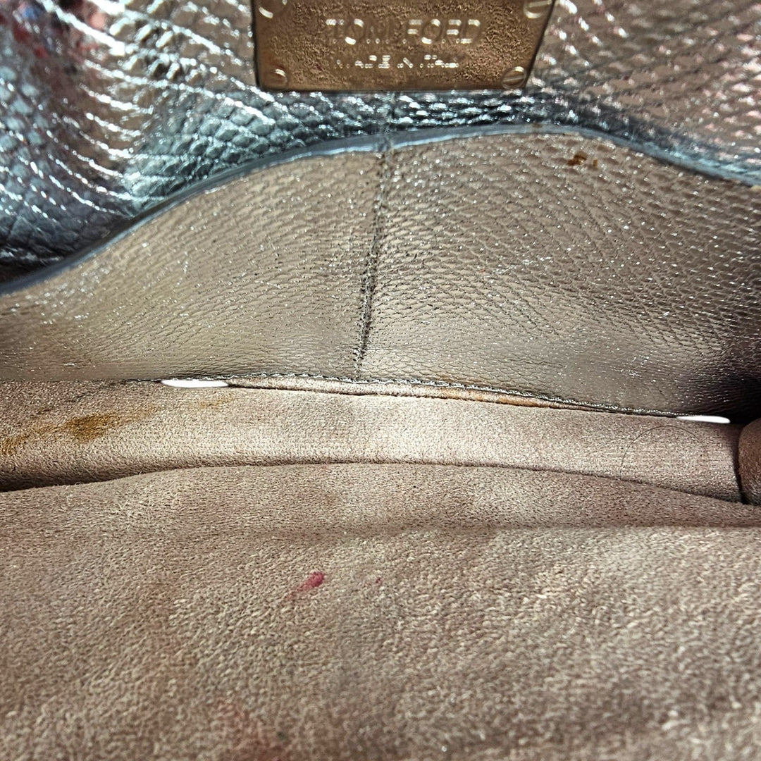 Tom Ford Silver Sequin Clutch With Chain Shoulder Strap with Zipper Detail