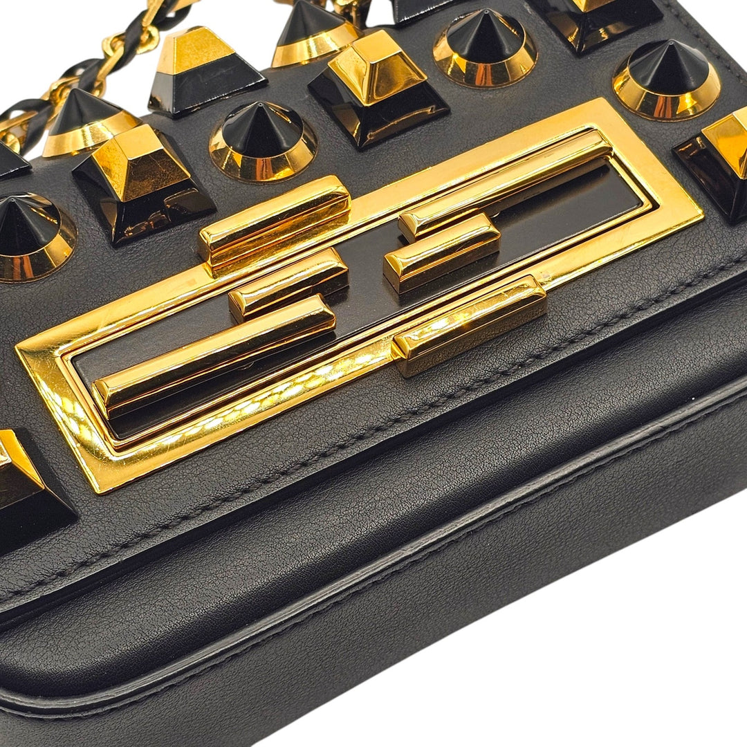 Fendi Studded Baguette Mini Crossbody Bag Black Gold