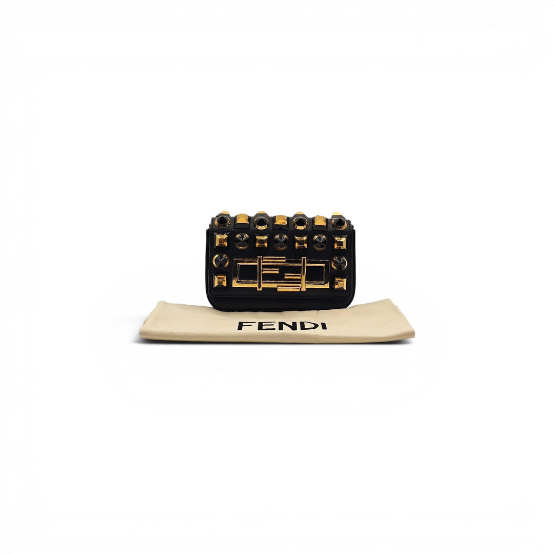 Fendi Studded Baguette Mini Crossbody Bag Black Gold