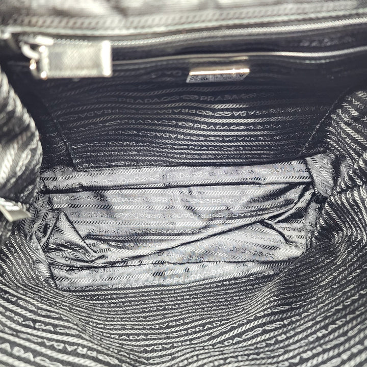 Prada Tessuto Nylon Backpack with Leather Trim Silver Hardware Black