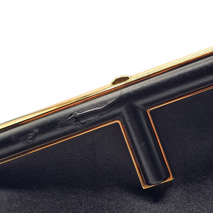 Fendi First Clutch Shoulder Bag Black Nappa Leather Gold Tone Frame