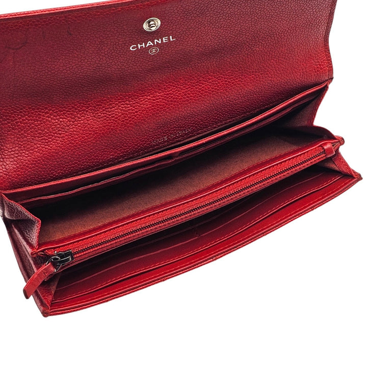 Chanel Boy Wallet Caviar Leather Red with Antique Silver HW 22 series with box