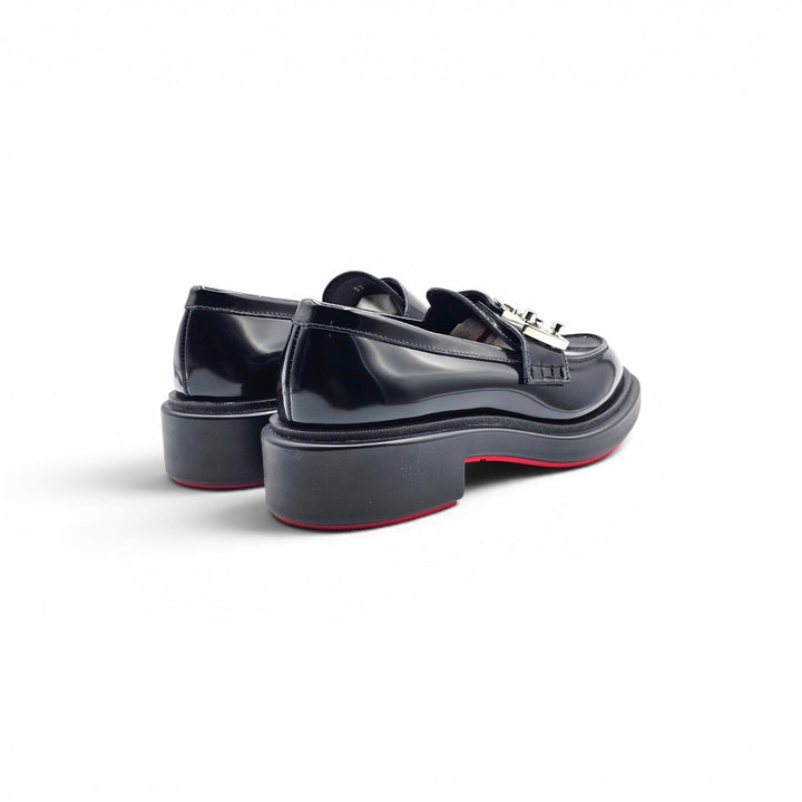 Christian Louboutin Urban Moc Lock Glazed Leather Loafers Shoes Black EU 37 US 7