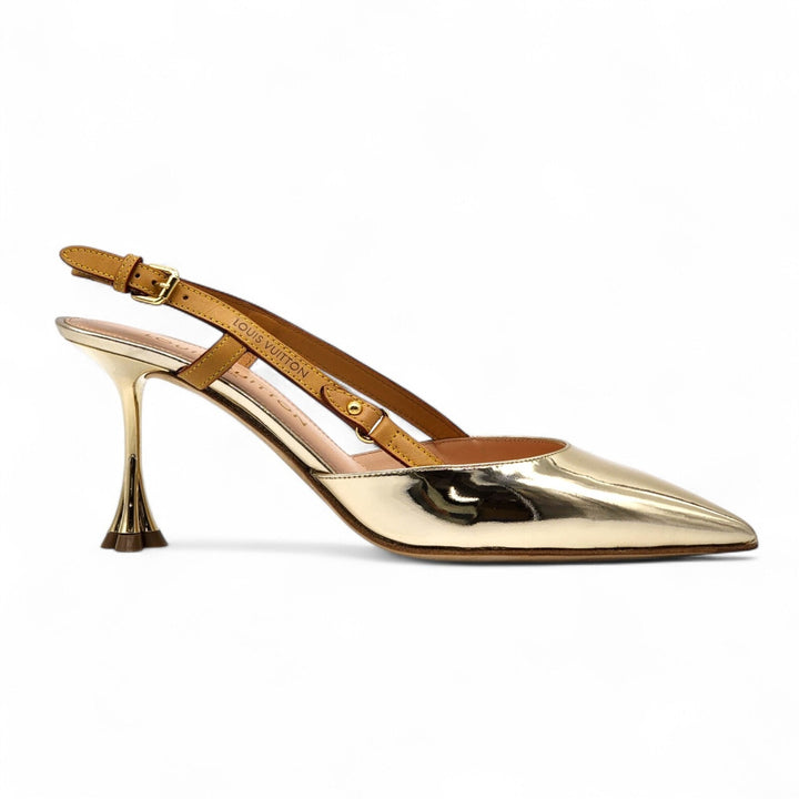 Louis Vuitton Metallic Gold Leather Slingback Pumps EU 39 US 8.5